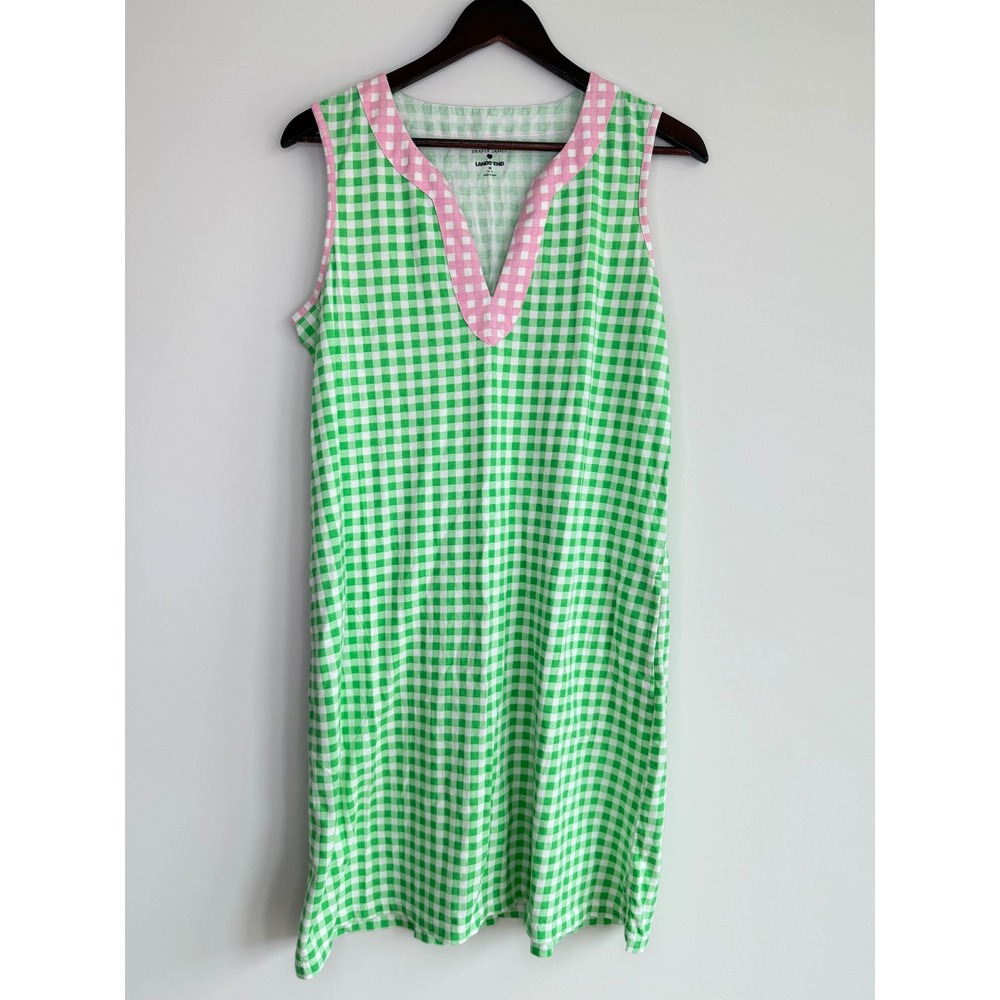 Draper James x Lands End Gingham Shift Dress Cotton Womens M Green Pink Picnic